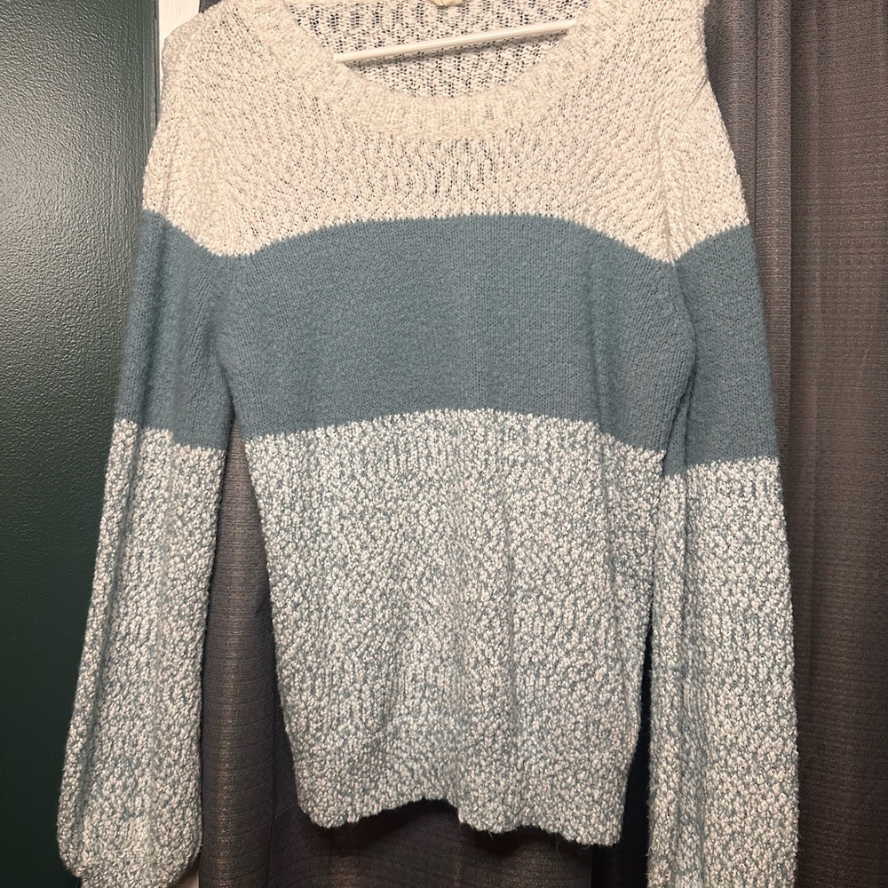 Dry Goods Blue and Cream Knit Blouse